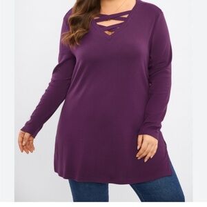 Soft‎ Surroundings Purple Long Sleeve Tunic Top Sz XL